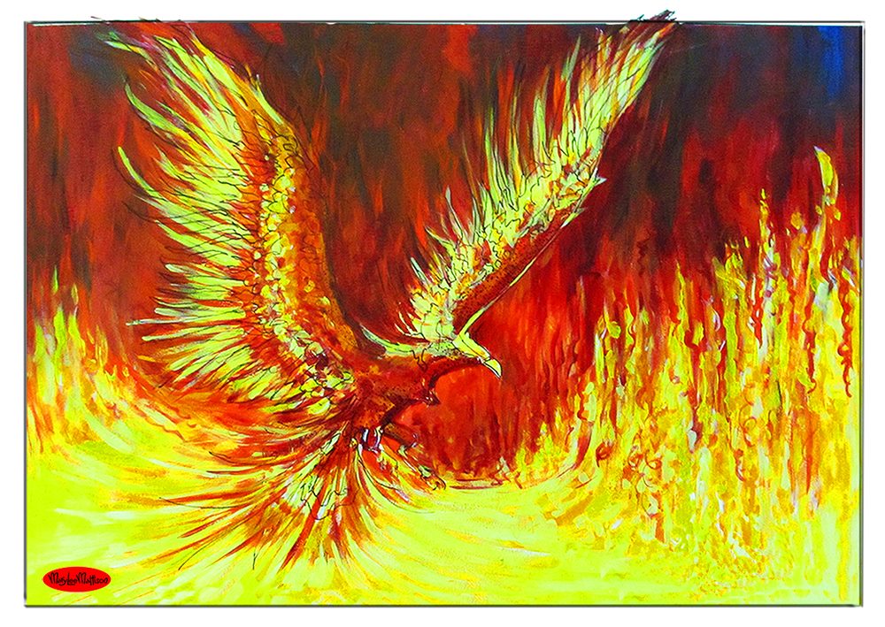 Phoenix in Flight
Acrylic on board 30" x 20"
Copyright Mary Lee Mattison 2014